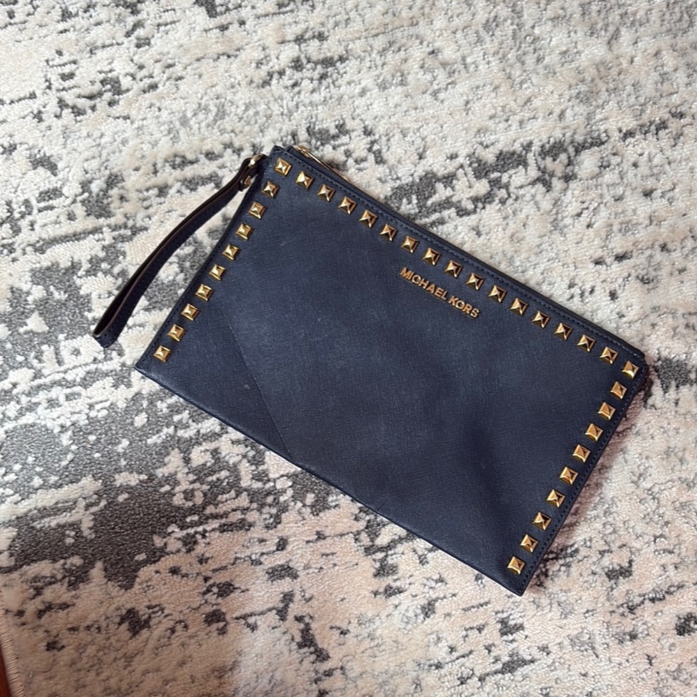 Michael Kors Navy Blue Clutch with Gold Studs